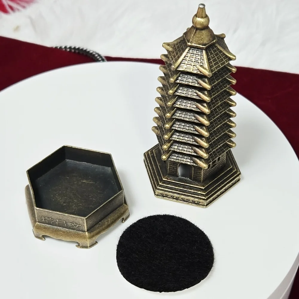 Mini Wenchang Pagoda Brass Incense Holder Feng Shui Study Desk Focus Zen Decor